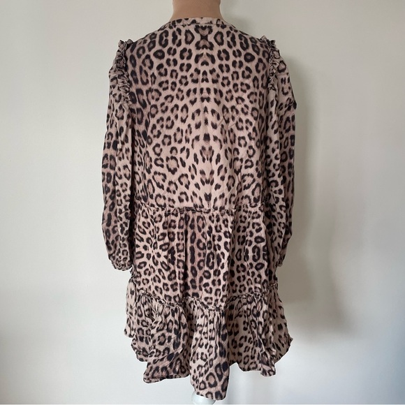 GENERATION LOVE Rumi Leopard Print Long Sleeve Ruffle Cotton Mini Dress EUC Sz S - Picture 6 of 12